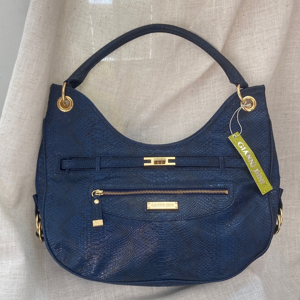 NWT Gianni Bini Cobalt Turn Lock Navy Blue Handbag with gold Hardware